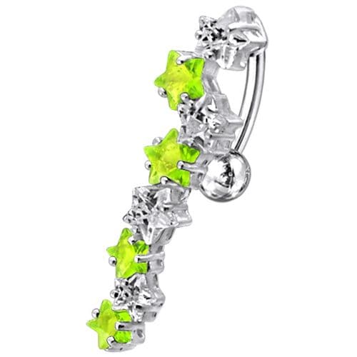 Fancy Jeweled Dangling 8 Stars Reverse Belly Ring - Monster Piercing