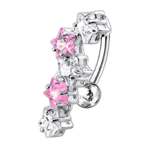 Fancy Jeweled Dangling 5 Stars Reverse Belly Ring - Monster Piercing