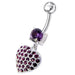 Fancy  Jeweled Heart Dangling SS Bar Belly Ring - Monster Piercing