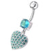 Fancy  Jeweled Heart Dangling SS Bar Belly Ring - Monster Piercing