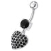 Fancy  Jeweled Heart Dangling SS Bar Belly Ring - Monster Piercing