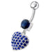 Fancy  Jeweled Heart Dangling SS Bar Belly Ring - Monster Piercing