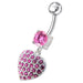 Fancy  Jeweled Heart Dangling SS Bar Belly Ring - Monster Piercing