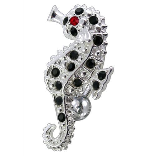 Fancy Jeweled Sea Horse Reverse Dangling Belly Ring - Monster Piercing