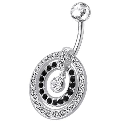 Fancy Multi Stone Jeweled Circle Dangling Belly Navel Ring Body Jewelry - Monster Piercing