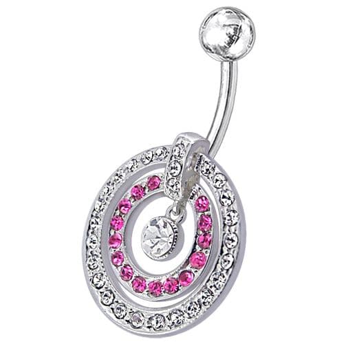 Fancy Multi Stone Jeweled Circle Dangling Belly Navel Ring Body Jewelry - Monster Piercing