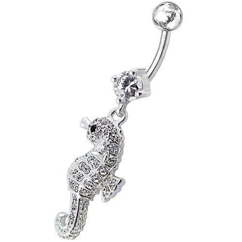 Jeweled Sea Horse Dangling Belly Ring - Monster Piercing