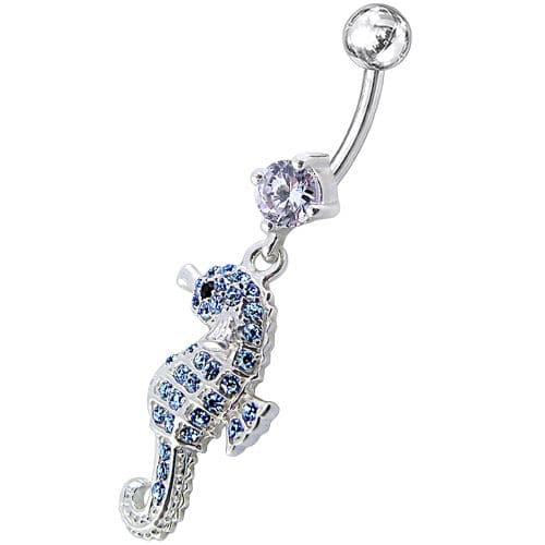 Jeweled Sea Horse Dangling Belly Ring - Monster Piercing