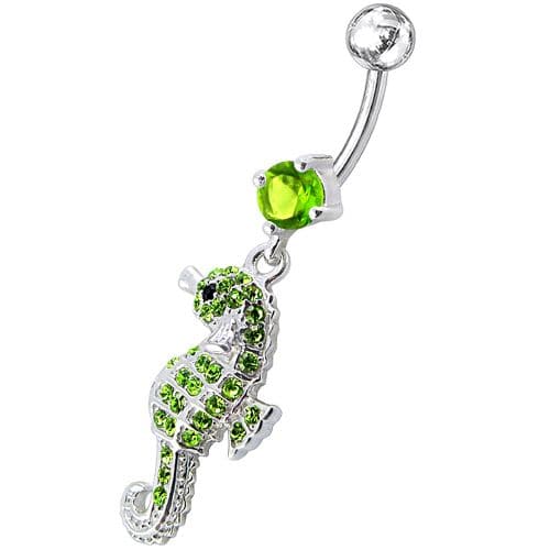 Jeweled Sea Horse Dangling Belly Ring - Monster Piercing