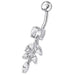 Silver Fancy White CZ Jeweled Dangling SS Banana Bar Navel Ring Body Jewelry - Monster Piercing