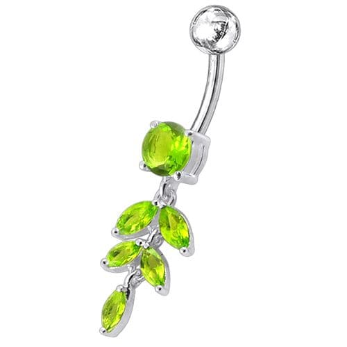 Silver Fancy White CZ Jeweled Dangling SS Banana Bar Navel Ring Body Jewelry - Monster Piercing