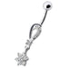 Fancy  Jeweled Dangling Flower SS Banana Belly Ring - Monster Piercing