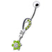 Fancy  Jeweled Dangling Flower SS Banana Belly Ring - Monster Piercing