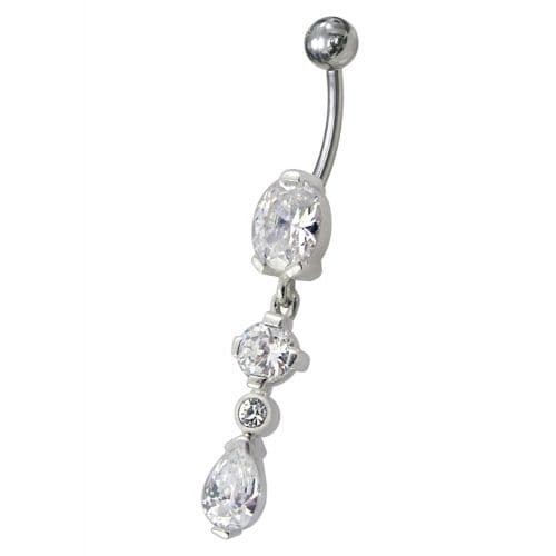 Fancy Single CZ Jeweled Dangling Navel Belly Body Jewelry Ring - Monster Piercing