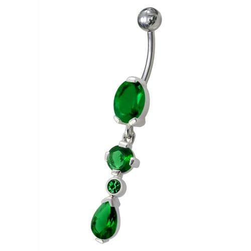 Fancy Single CZ Jeweled Dangling Navel Belly Body Jewelry Ring - Monster Piercing