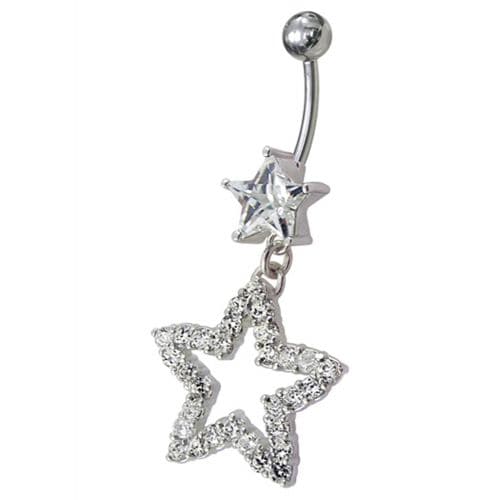 Fancy Jeweled Star Dangling Curved Bar Belly Ring - Monster Piercing