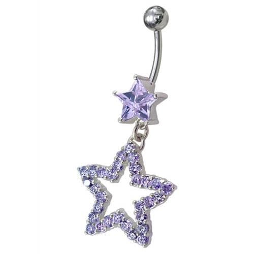 Fancy Jeweled Star Dangling Curved Bar Belly Ring - Monster Piercing