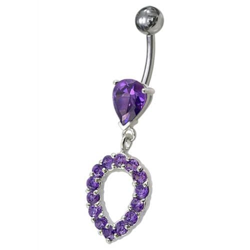 Fancy Green CZ Jeweled Silver Dangling Navel Banana Belly Ring - Monster Piercing