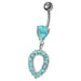 Fancy Green CZ Jeweled Silver Dangling Navel Banana Belly Ring - Monster Piercing