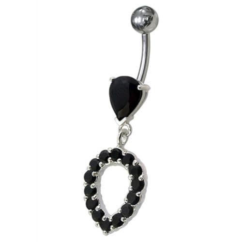 Fancy Green CZ Jeweled Silver Dangling Navel Banana Belly Ring - Monster Piercing