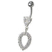 Fancy Green CZ Jeweled Silver Dangling Navel Banana Belly Ring - Monster Piercing