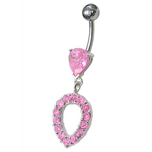 Fancy Green CZ Jeweled Silver Dangling Navel Banana Belly Ring - Monster Piercing