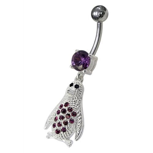 Jeweled Penguin Dangling Belly Ring - Monster Piercing