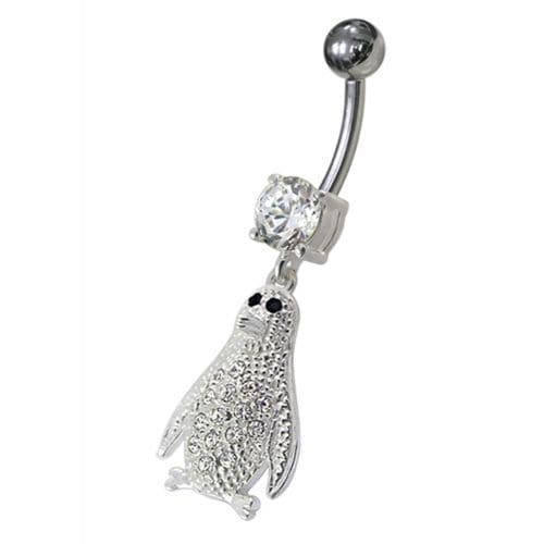 Jeweled Penguin Dangling Belly Ring - Monster Piercing