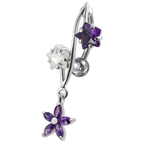 316L Surgical Steel Fancy Jeweled Dangling Reverse Curved Bar Belly Ring - Monster Piercing