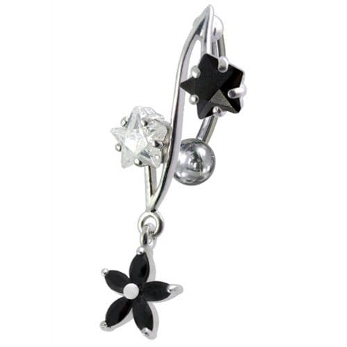 316L Surgical Steel Fancy Jeweled Dangling Reverse Curved Bar Belly Ring - Monster Piercing