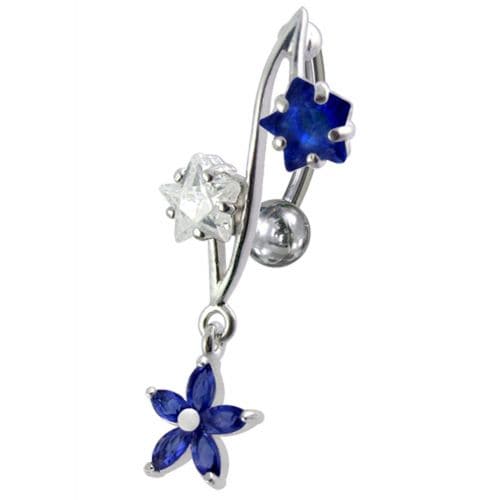 316L Surgical Steel Fancy Jeweled Dangling Reverse Curved Bar Belly Ring - Monster Piercing