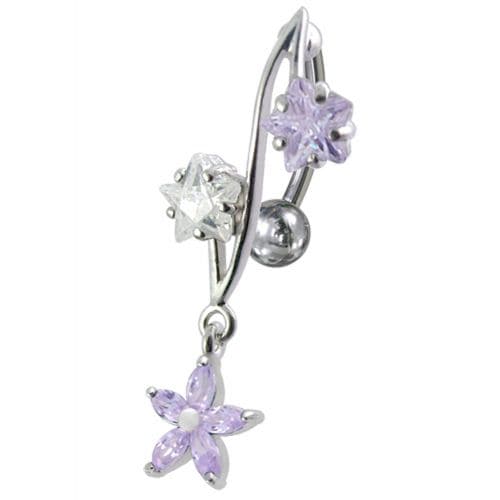 316L Surgical Steel Fancy Jeweled Dangling Reverse Curved Bar Belly Ring - Monster Piercing