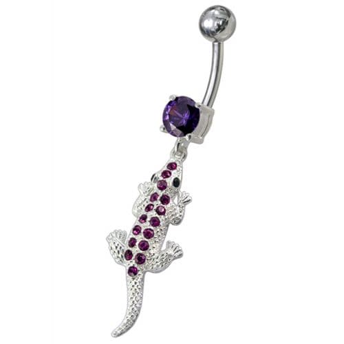 Fancy Jeweled Lizard Dangling Navel Belly Ring - Monster Piercing