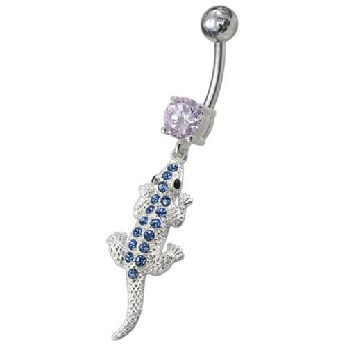 Fancy Jeweled Lizard Dangling Navel Belly Ring - Monster Piercing