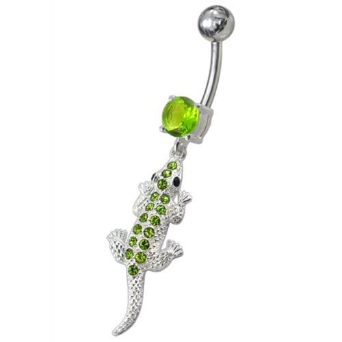 Fancy Jeweled Lizard Dangling Navel Belly Ring - Monster Piercing