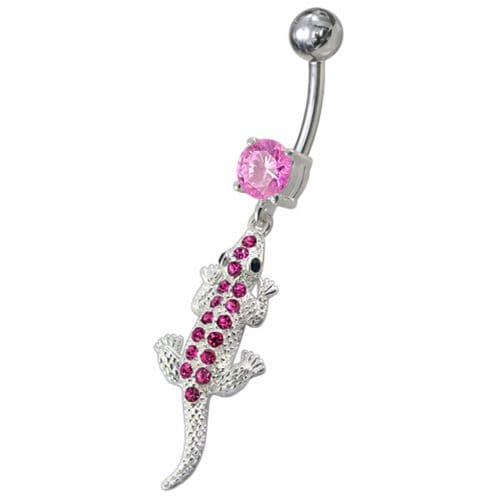 Fancy Jeweled Lizard Dangling Navel Belly Ring - Monster Piercing