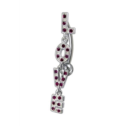 Fancy Jeweled "LOVE" Dangling Reverse Belly Ring - Monster Piercing