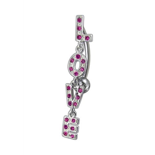 Fancy Jeweled "LOVE" Dangling Reverse Belly Ring - Monster Piercing