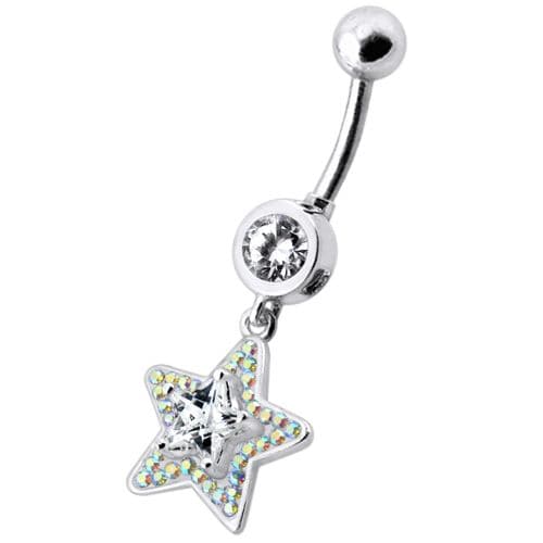 Fancy Jeweled Star Dangling Banana Bar Navel Ring - Monster Piercing