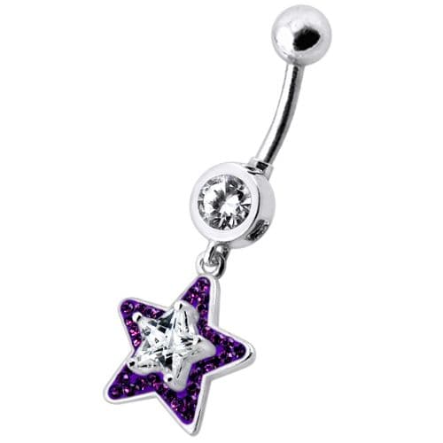 Fancy Jewelled Star Dangling Banana Bar Belly Ring