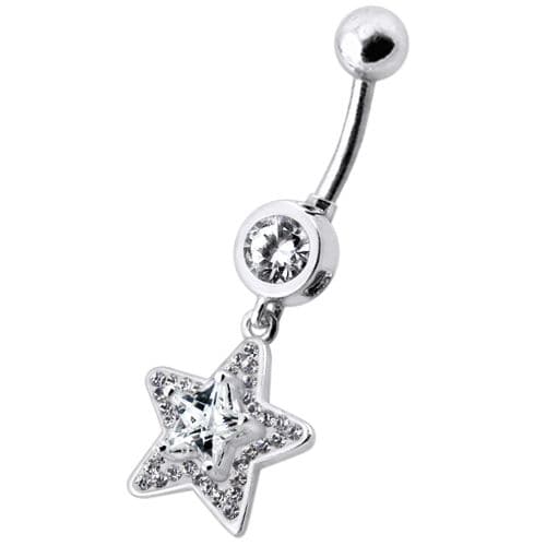 Fancy Jeweled Star Dangling Banana Bar Navel Ring - Monster Piercing