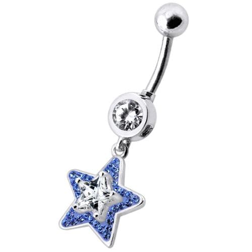 Fancy Jeweled Star Dangling Banana Bar Navel Ring - Monster Piercing