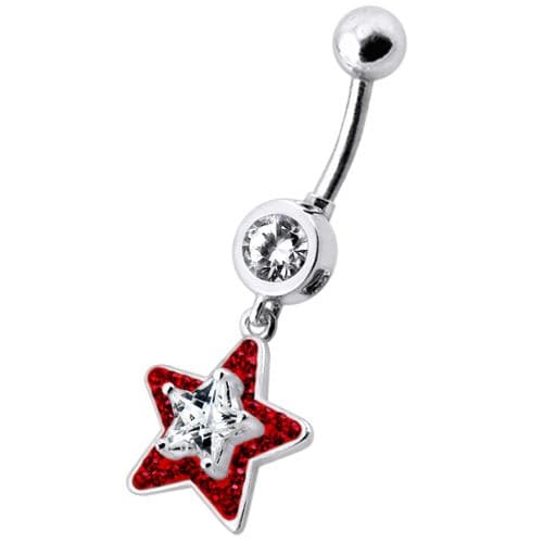 Fancy Jeweled Star Dangling Banana Bar Navel Ring - Monster Piercing