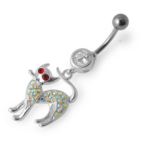 Fancy Jeweled Cat Dangling Navel Bar - Monster Piercing