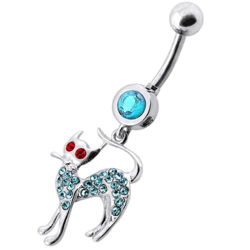 Fancy Jeweled Cat Dangling Navel Bar - Monster Piercing