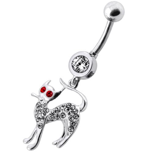 Fancy Jeweled Cat Dangling Navel Bar - Monster Piercing