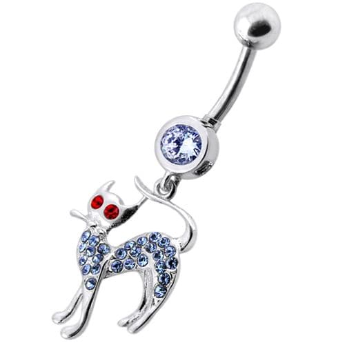 Fancy Jeweled Cat Dangling Navel Bar - Monster Piercing