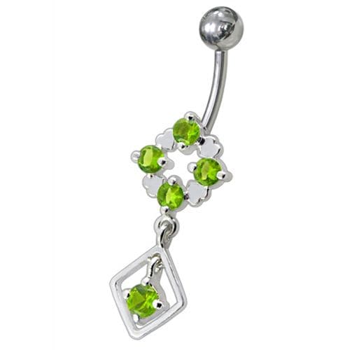 Silver Fancy Jeweled Dangling Belly Navel Ring Body Jewelry - Monster Piercing