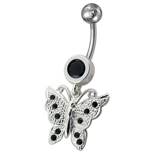 Fancy Jeweled Butterfly Dangling Navel Body Ring - Monster Piercing