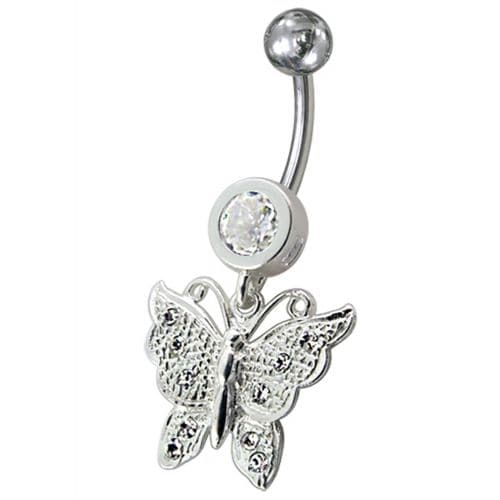 Fancy Jeweled Butterfly Dangling Navel Body Ring - Monster Piercing